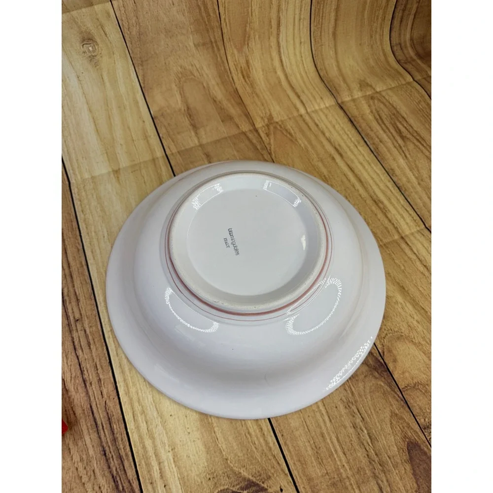 Bloomingdales Italy Ceramic Pasta Bowl White Pink Scalloped Floral 12.25 inch
